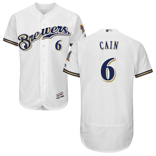 Brewers #6 Lorenzo Cain White Flexbase Authentic Collection Stitched MLB Jersey - Click Image to Close
